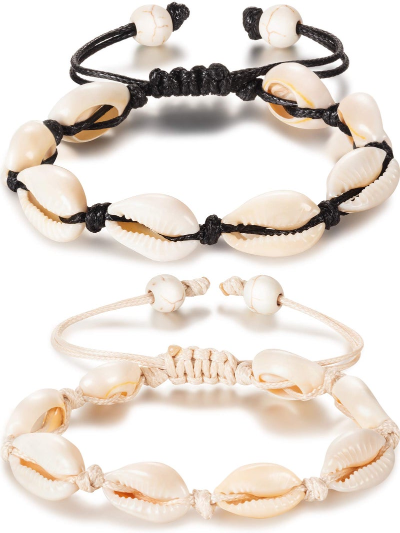 meekoo 2 Pieces Boho Natural Shell Anklet Bracelet Handmade Beach Foot Jewelry Adjustable Beaded Anklet for Women - Image 1